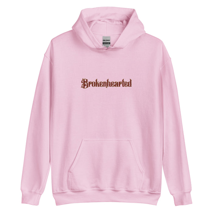 Brokenhearted Embroidered Hoodie - The Bean Workshop - Angsty Aesthetic, Brokenhearted, Coquette Vibe, Embroidered, Embroidered Front Detail, Evangeline Fox Back Print Hoodie, hoodie, Jacks and Evangeline, Jacks Quote Sweatshirt, Once Upon A Broken Heart, Pink Dress Illustration, Prince of Hearts, Stephanie Garber, Winter Reading