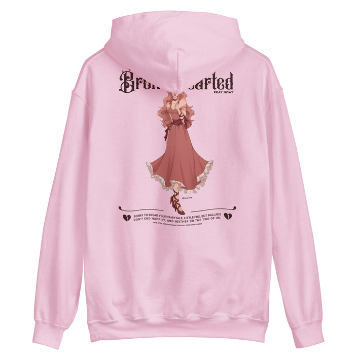 Brokenhearted Embroidered Hoodie - The Bean Workshop - Angsty Aesthetic, Brokenhearted, Coquette Vibe, Embroidered, Embroidered Front Detail, Evangeline Fox Back Print Hoodie, hoodie, Jacks and Evangeline, Jacks Quote Sweatshirt, Once Upon A Broken Heart, Pink Dress Illustration, Prince of Hearts, Stephanie Garber, Winter Reading