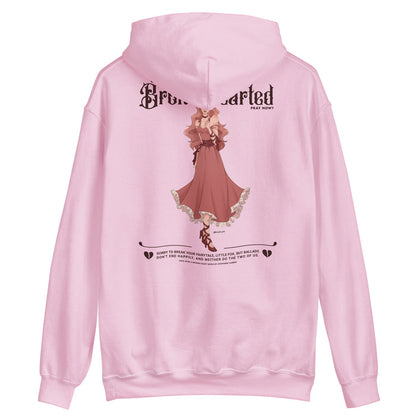 Brokenhearted Embroidered Hoodie - The Bean Workshop - Angsty Aesthetic, Brokenhearted, Coquette Vibe, Embroidered, Embroidered Front Detail, Evangeline Fox Back Print Hoodie, hoodie, Jacks and Evangeline, Jacks Quote Sweatshirt, Once Upon A Broken Heart, Pink Dress Illustration, Prince of Hearts, Stephanie Garber, Winter Reading