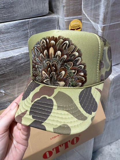 Camo Feather Trucker Hat