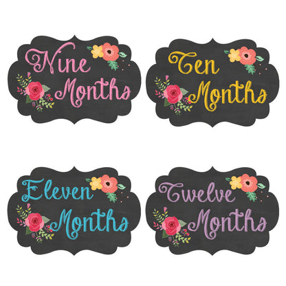 Chalkboard Floral Fancy Frame Monthly Baby Stickers - Frame Shaped onesie sticker - INKtropolis