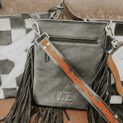 Checkered Bolt Fringe Crossbody Bag