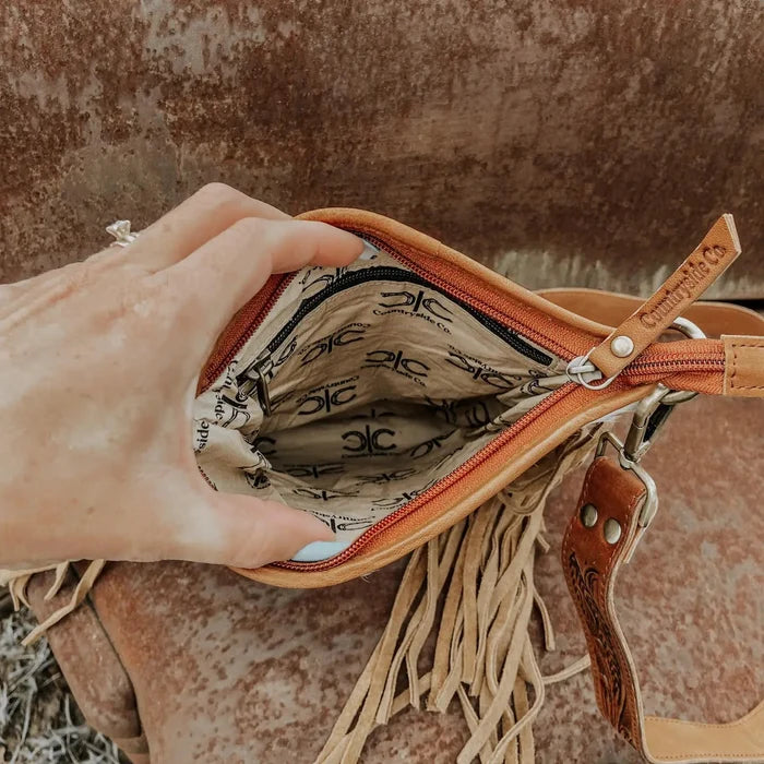 Checkered Cowhide Fringe Crossbody Bag