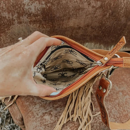 Checkered Cowhide Fringe Crossbody Bag