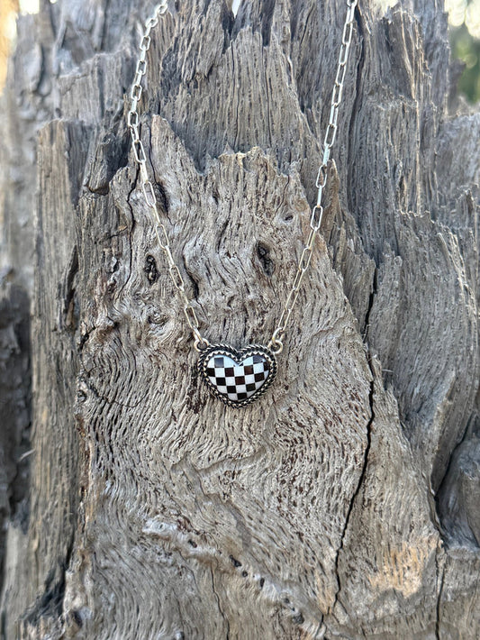 Checkered Heart Necklace