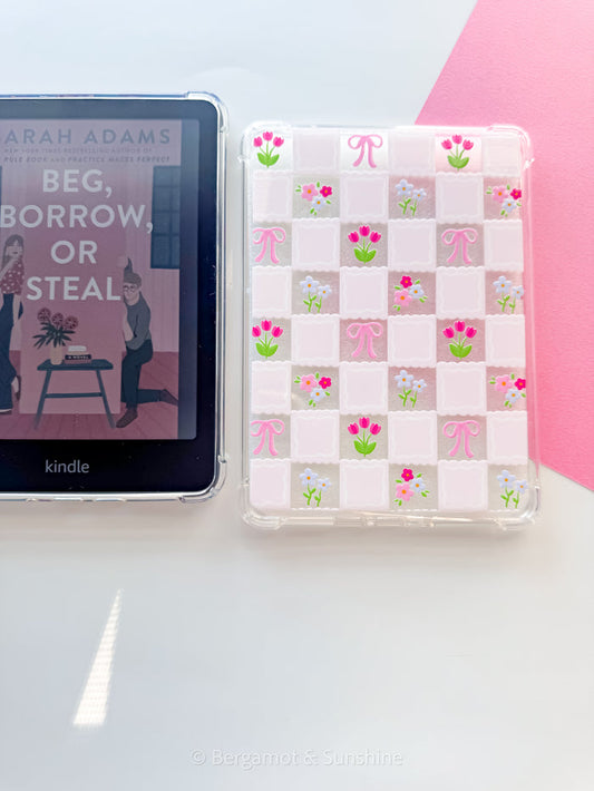 Checkered Spring Flowers E Reader Case