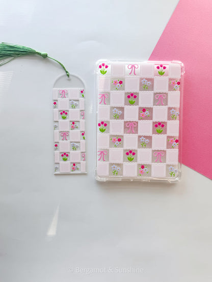 Checkered Spring Flowers E Reader Case