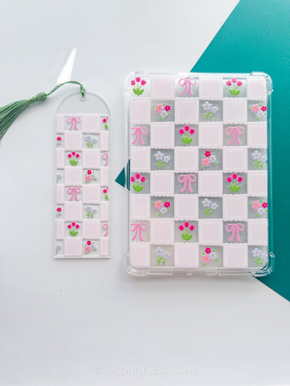 Checkered Spring Flowers E Reader Case