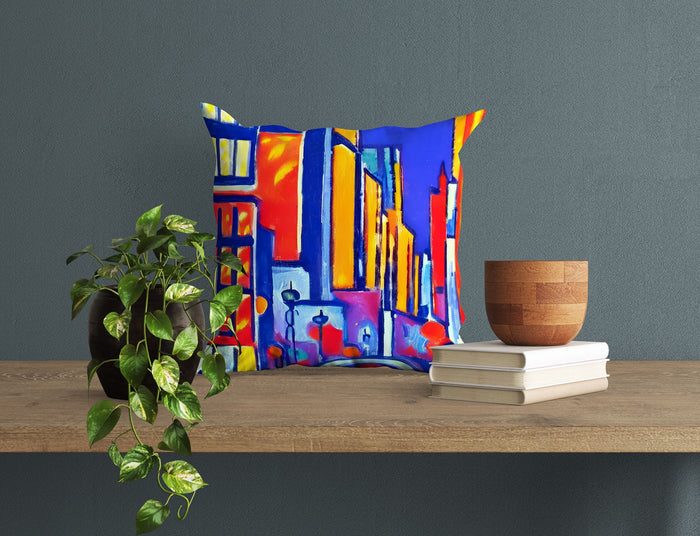 Chicago At Night, Toss Pillow, Cat Pillow, Artist Pillow, Colorful Pillow Case, Modern Pillow, 20X20 Pillow Cover, Home And Living