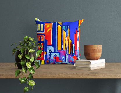 Chicago At Night, Toss Pillow, Cat Pillow, Artist Pillow, Colorful Pillow Case, Modern Pillow, 20X20 Pillow Cover, Home And Living