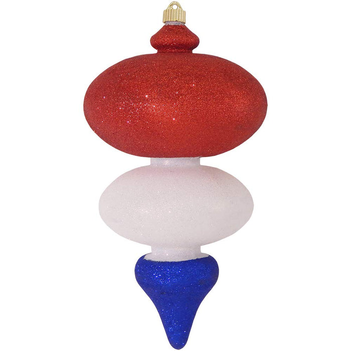 Christmas By Krebs 15" (380mm) Ornament, Commercial Grade Indoor Outdoor Moisture Resistant Shatterproof Plastic Finial Ornament (Red/White/Blue Glitter, 15 inch (380mm))
