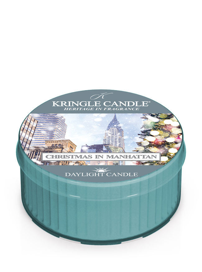 Kringle Candle Christmas in Manhattan daylight candle on a white background