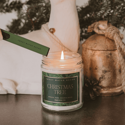 Christmas Tree Soy Candle - Patterned Clear Jar - 9 oz - Sweet Water Decor - Candles