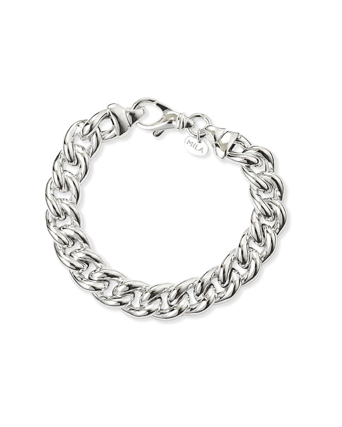 Ett 12 mm brett kedjearmband. Modell pansarkedja i äkta silver, 925 sterling silver.