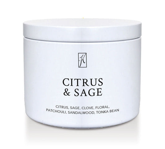 White container with 'Citrus & Sage' fragrance description on a white background