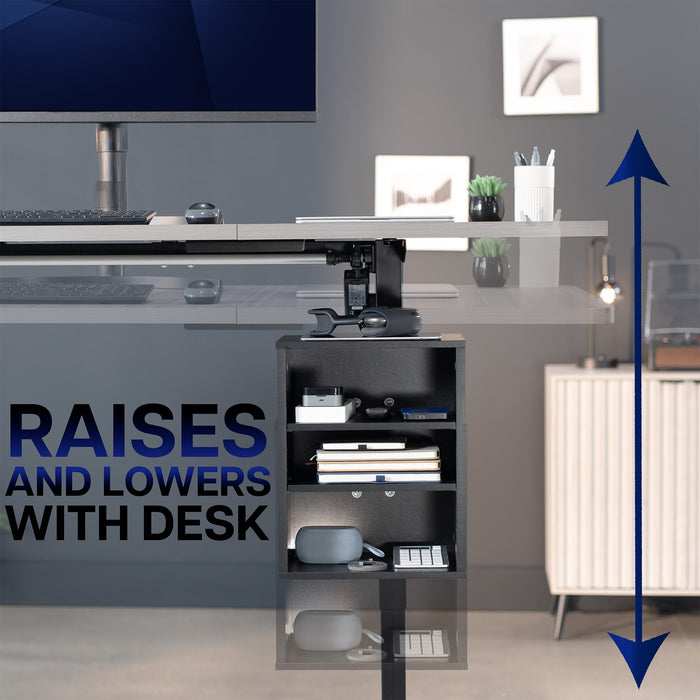 Clamp-on Under Desk Shelving Unit, Office Accessory Holder for Supplies, Gaming Devices, and More, Multi-Level Storage Shelves, Workstation Organizer
