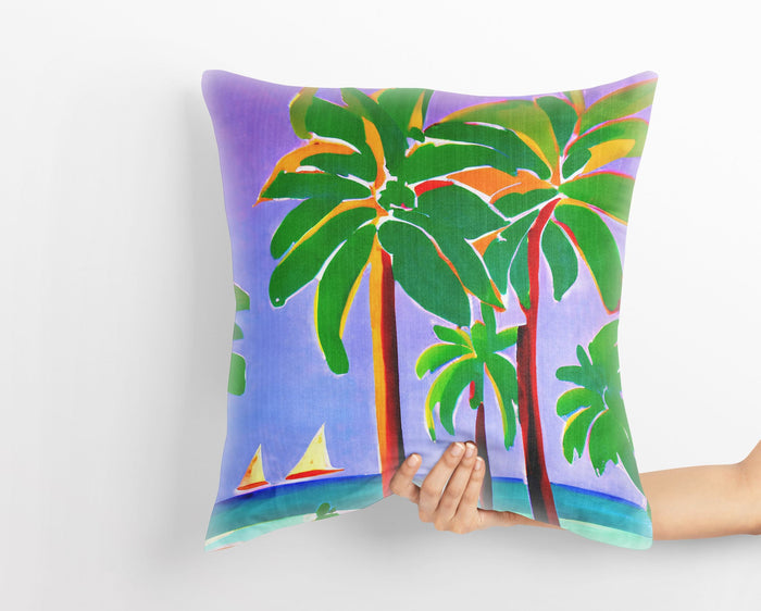 Coconut Trees On The Beach Throw Pillow, Abstract Art Pillow, Original Art Pillow, 24X24 Pillow Case, Housewarming Gift, Indoor Pillow Cases