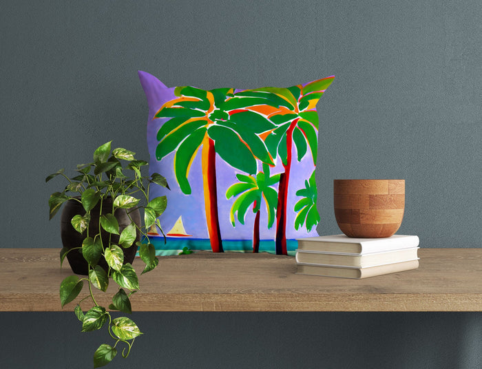 Coconut Trees On The Beach Throw Pillow, Abstract Art Pillow, Original Art Pillow, 24X24 Pillow Case, Housewarming Gift, Indoor Pillow Cases