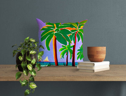 Coconut Trees On The Beach Throw Pillow, Abstract Art Pillow, Original Art Pillow, 24X24 Pillow Case, Housewarming Gift, Indoor Pillow Cases
