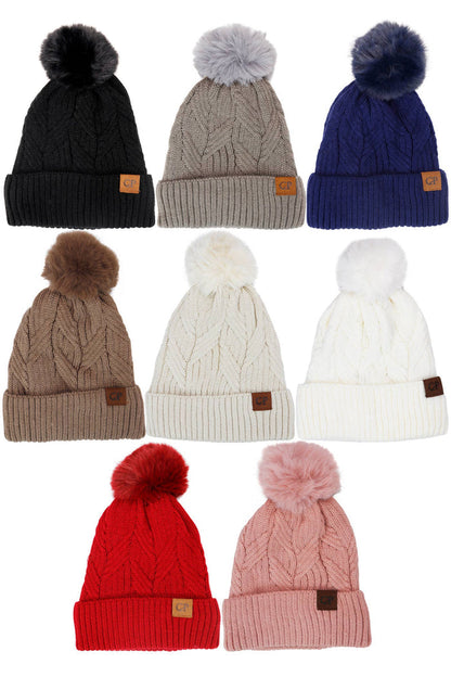 Coil Chevron Knitted Fleece Lined Beanie