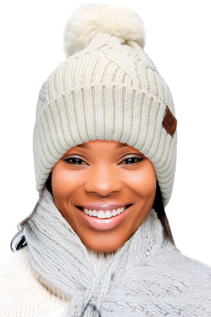 Coil Chevron Knitted Fleece Lined Beanie