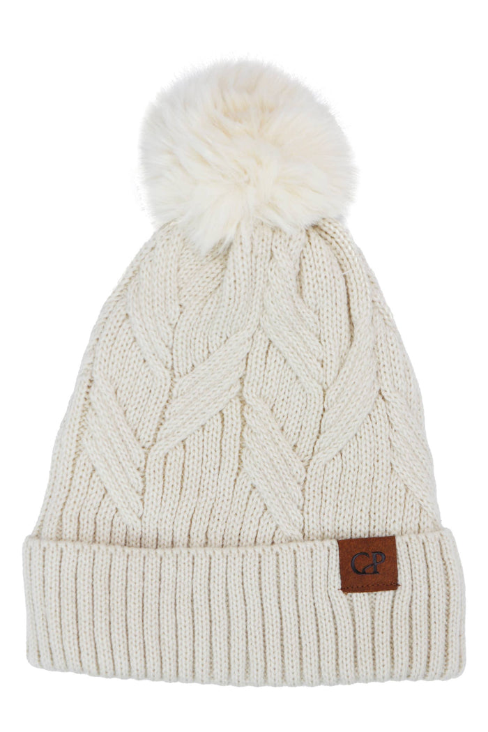 Coil Chevron Knitted Fleece Lined Beanie