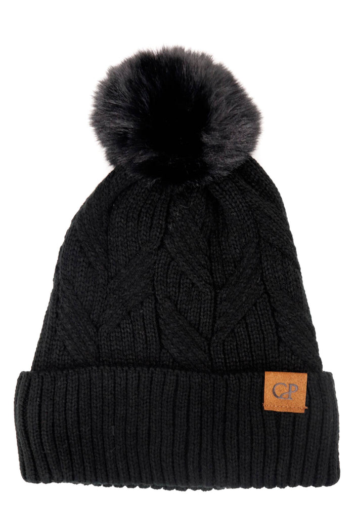 Coil Chevron Knitted Fleece Lined Beanie