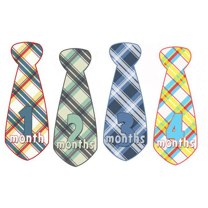 Colorful Plaid Monthly Baby Stickers - Tie Shaped onesie sticker - INKtropolis