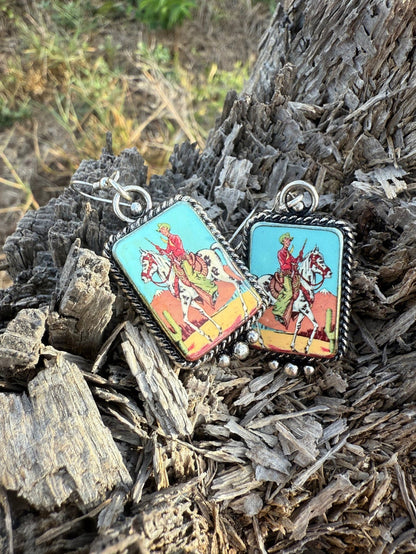 Cowboy Portrait Dangle Earrings