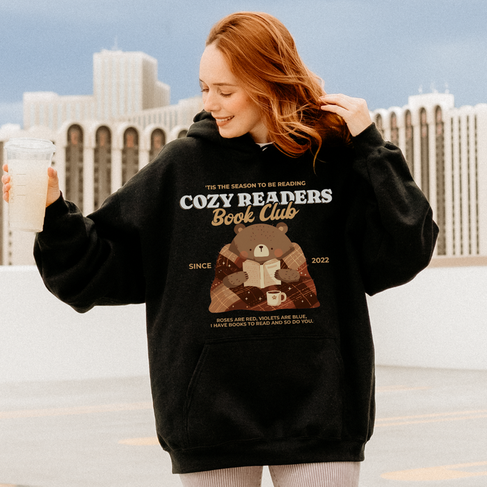 Cozy Readers Book Club Hoodie - The Bean Workshop - Autumn Vibes, Book Lover, Book Lover Gift, Cottagecore, Cozy Aesthetic, Cozy Bear, Cozy Pullover., Cozy Readers Book Club, Cozy Readers Book Club Hoodie, Cute Bear Graphic Hoodie, fall, Fall Aesthetic, Hoodie, Hygge, Reading Hoodie
