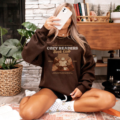 Cozy Readers Book Club Sweatshirt - The Bean Workshop - Autumn Vibes, Book Lover, Book Lover Gift, Bookish Apparel for Fall, Bookish Sweatshirt, Cottagecore, Cozy Aesthetic, Cozy Bear, Cozy Pullover, Cozy Readers Book Club, Cute Bear Graphic, fall, Fall Aesthetic, Gift for Reader Cozy Sweatshirt, sweatshirt