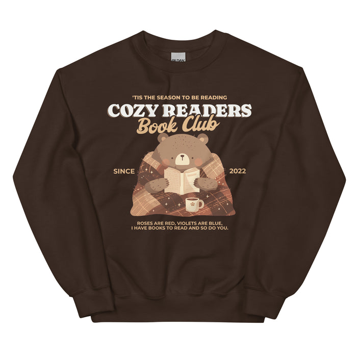 Cozy Readers Book Club Sweatshirt - The Bean Workshop - Autumn Vibes, Book Lover, Book Lover Gift, Bookish Apparel for Fall, Bookish Sweatshirt, Cottagecore, Cozy Aesthetic, Cozy Bear, Cozy Pullover, Cozy Readers Book Club, Cute Bear Graphic, fall, Fall Aesthetic, Gift for Reader Cozy Sweatshirt, sweatshirt