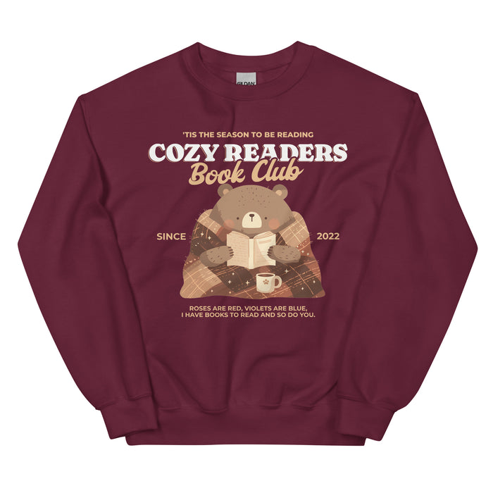Cozy Readers Book Club Sweatshirt - The Bean Workshop - Autumn Vibes, Book Lover, Book Lover Gift, Bookish Apparel for Fall, Bookish Sweatshirt, Cottagecore, Cozy Aesthetic, Cozy Bear, Cozy Pullover, Cozy Readers Book Club, Cute Bear Graphic, fall, Fall Aesthetic, Gift for Reader Cozy Sweatshirt, sweatshirt
