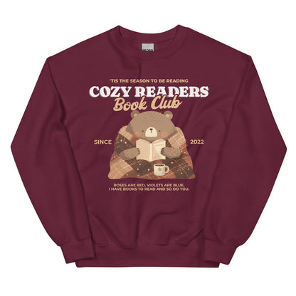 Cozy Readers Book Club Sweatshirt - The Bean Workshop - Autumn Vibes, Book Lover, Book Lover Gift, Bookish Apparel for Fall, Bookish Sweatshirt, Cottagecore, Cozy Aesthetic, Cozy Bear, Cozy Pullover, Cozy Readers Book Club, Cute Bear Graphic, fall, Fall Aesthetic, Gift for Reader Cozy Sweatshirt, sweatshirt