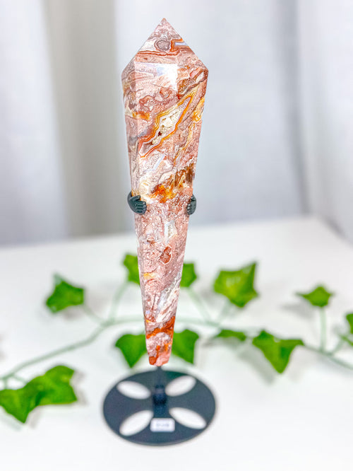 Crazy Lace Agate Wand on Stand (85B)