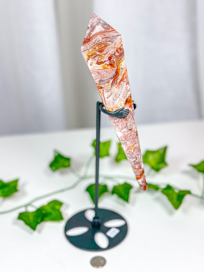 Crazy Lace Agate Wand on Stand (85B)