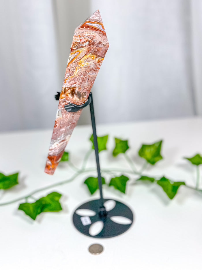 Crazy Lace Agate Wand on Stand (85B)