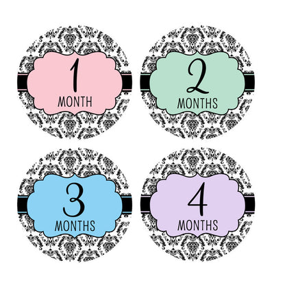 Damask Monthly Baby Stickers onesie sticker - INKtropolis