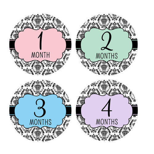 Damask Monthly Baby Stickers onesie sticker - INKtropolis