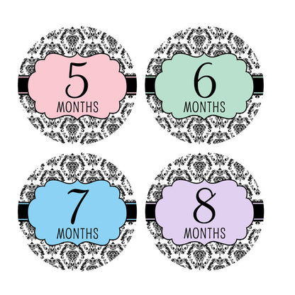 Damask Monthly Baby Stickers onesie sticker - INKtropolis