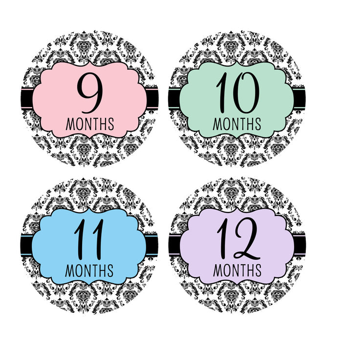 Damask Monthly Baby Stickers onesie sticker - INKtropolis