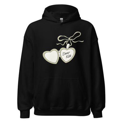 Dear Kitt Heart Locket Hoodie | Divine Rivals Rebecca Ross Gift - The Bean Workshop - Bookish Hoodie, Bookworm Gift, Cottagecore Aesthetic, Dear Kitt apparel, Divine Rivals hoodie, Fantasy Reader, hoodie, Iris and Roman gift, Iris Winnow, Letters of Enchantment, Letters of Enchantment hooded sweatshirt, Literary Streetwear, Rebecca Ross, Rebecca Ross fan merchandise, Romantic Book Merch, Vintage Locket