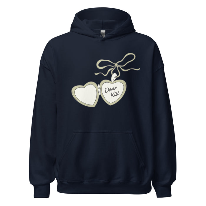 Dear Kitt Heart Locket Hoodie | Divine Rivals Rebecca Ross Gift - The Bean Workshop - Bookish Hoodie, Bookworm Gift, Cottagecore Aesthetic, Dear Kitt apparel, Divine Rivals hoodie, Fantasy Reader, hoodie, Iris and Roman gift, Iris Winnow, Letters of Enchantment, Letters of Enchantment hooded sweatshirt, Literary Streetwear, Rebecca Ross, Rebecca Ross fan merchandise, Romantic Book Merch, Vintage Locket