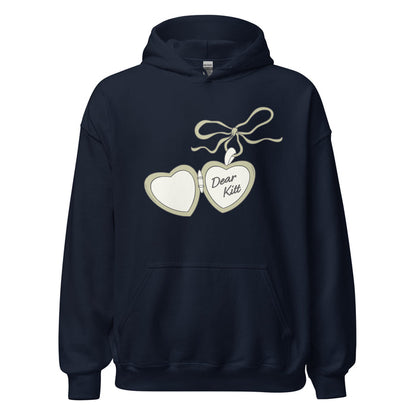 Dear Kitt Heart Locket Hoodie | Divine Rivals Rebecca Ross Gift - The Bean Workshop - Bookish Hoodie, Bookworm Gift, Cottagecore Aesthetic, Dear Kitt apparel, Divine Rivals hoodie, Fantasy Reader, hoodie, Iris and Roman gift, Iris Winnow, Letters of Enchantment, Letters of Enchantment hooded sweatshirt, Literary Streetwear, Rebecca Ross, Rebecca Ross fan merchandise, Romantic Book Merch, Vintage Locket
