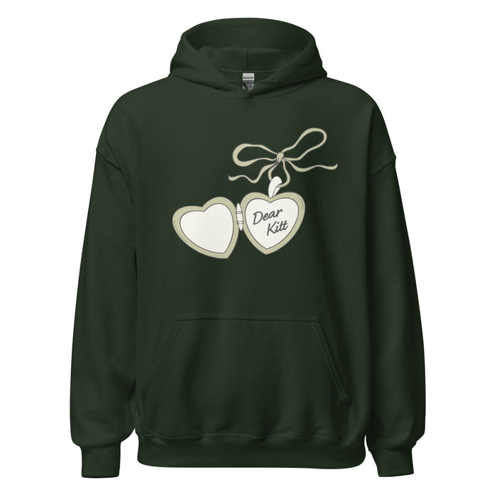Dear Kitt Heart Locket Hoodie | Divine Rivals Rebecca Ross Gift - The Bean Workshop - Bookish Hoodie, Bookworm Gift, Cottagecore Aesthetic, Dear Kitt apparel, Divine Rivals hoodie, Fantasy Reader, hoodie, Iris and Roman gift, Iris Winnow, Letters of Enchantment, Letters of Enchantment hooded sweatshirt, Literary Streetwear, Rebecca Ross, Rebecca Ross fan merchandise, Romantic Book Merch, Vintage Locket