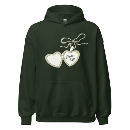 Dear Kitt Heart Locket Hoodie | Divine Rivals Rebecca Ross Gift - The Bean Workshop - Bookish Hoodie, Bookworm Gift, Cottagecore Aesthetic, Dear Kitt apparel, Divine Rivals hoodie, Fantasy Reader, hoodie, Iris and Roman gift, Iris Winnow, Letters of Enchantment, Letters of Enchantment hooded sweatshirt, Literary Streetwear, Rebecca Ross, Rebecca Ross fan merchandise, Romantic Book Merch, Vintage Locket