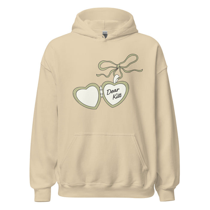 Dear Kitt Heart Locket Hoodie | Divine Rivals Rebecca Ross Gift - The Bean Workshop - Bookish Hoodie, Bookworm Gift, Cottagecore Aesthetic, Dear Kitt apparel, Divine Rivals hoodie, Fantasy Reader, hoodie, Iris and Roman gift, Iris Winnow, Letters of Enchantment, Letters of Enchantment hooded sweatshirt, Literary Streetwear, Rebecca Ross, Rebecca Ross fan merchandise, Romantic Book Merch, Vintage Locket