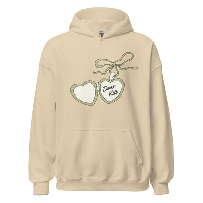 Dear Kitt Heart Locket Hoodie | Divine Rivals Rebecca Ross Gift - The Bean Workshop - Bookish Hoodie, Bookworm Gift, Cottagecore Aesthetic, Dear Kitt apparel, Divine Rivals hoodie, Fantasy Reader, hoodie, Iris and Roman gift, Iris Winnow, Letters of Enchantment, Letters of Enchantment hooded sweatshirt, Literary Streetwear, Rebecca Ross, Rebecca Ross fan merchandise, Romantic Book Merch, Vintage Locket