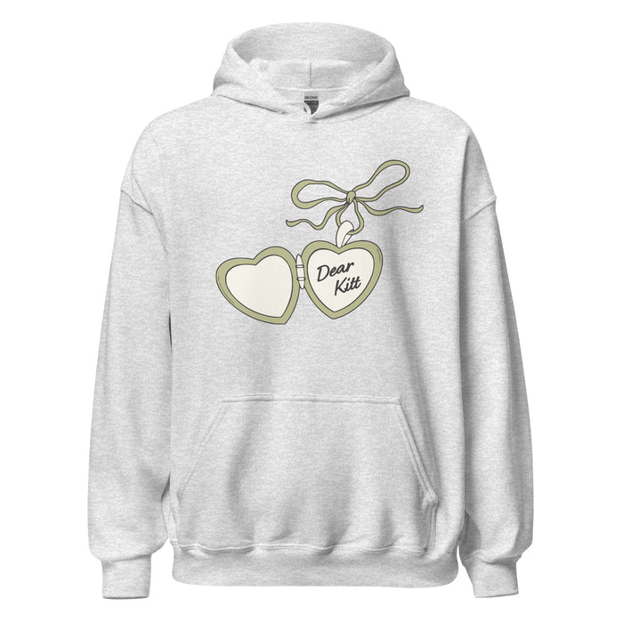 Dear Kitt Heart Locket Hoodie | Divine Rivals Rebecca Ross Gift - The Bean Workshop - Bookish Hoodie, Bookworm Gift, Cottagecore Aesthetic, Dear Kitt apparel, Divine Rivals hoodie, Fantasy Reader, hoodie, Iris and Roman gift, Iris Winnow, Letters of Enchantment, Letters of Enchantment hooded sweatshirt, Literary Streetwear, Rebecca Ross, Rebecca Ross fan merchandise, Romantic Book Merch, Vintage Locket