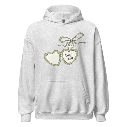 Dear Kitt Heart Locket Hoodie | Divine Rivals Rebecca Ross Gift - The Bean Workshop - Bookish Hoodie, Bookworm Gift, Cottagecore Aesthetic, Dear Kitt apparel, Divine Rivals hoodie, Fantasy Reader, hoodie, Iris and Roman gift, Iris Winnow, Letters of Enchantment, Letters of Enchantment hooded sweatshirt, Literary Streetwear, Rebecca Ross, Rebecca Ross fan merchandise, Romantic Book Merch, Vintage Locket